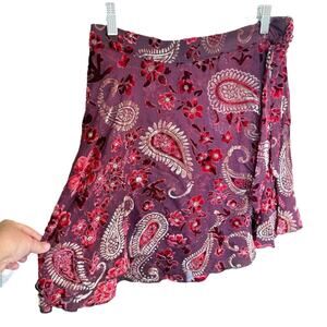Miami Burnout Velvet Wrap Skirt Sheer Paisley L Flocking Whimsigoth Romantic